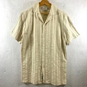 Larsson Co Mens Textured Button Shirt‎ Sz M Ivory Beachy Travel Made in Turkey